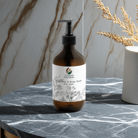 2-in-1-hair-body-wash for men, enriched with Betaine and Wheat Protein, cleanses and strengthens hair and skin, perfect for all skin types.