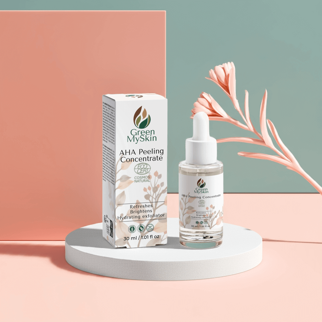 Cosmos Natural AHA Peeling Concentrate from greenmyskin.com. Exfoliates and deeply hydrates for refreshed, smooth skin.