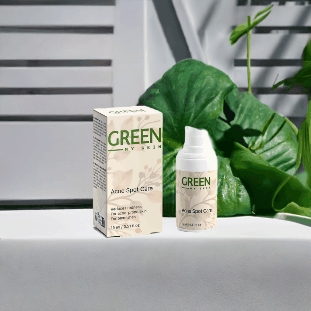 Acne Spot Care Serum with Tea Tree Essential Oil and 2% Salicylic Acid for reducing redness and blemishes.