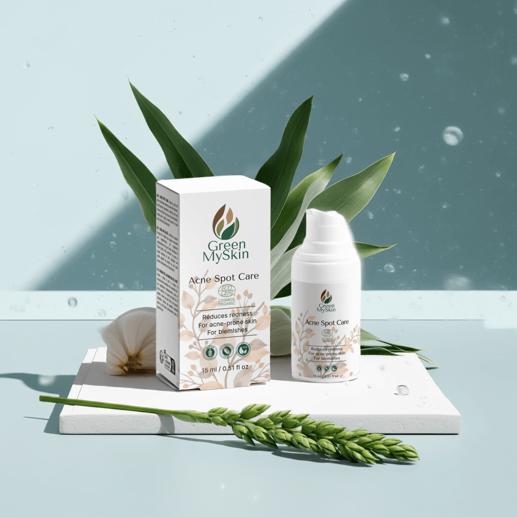 Tea Tree Essential Oil and 2% Salicylic Acid acne serum, designed to target redness and blemishes.