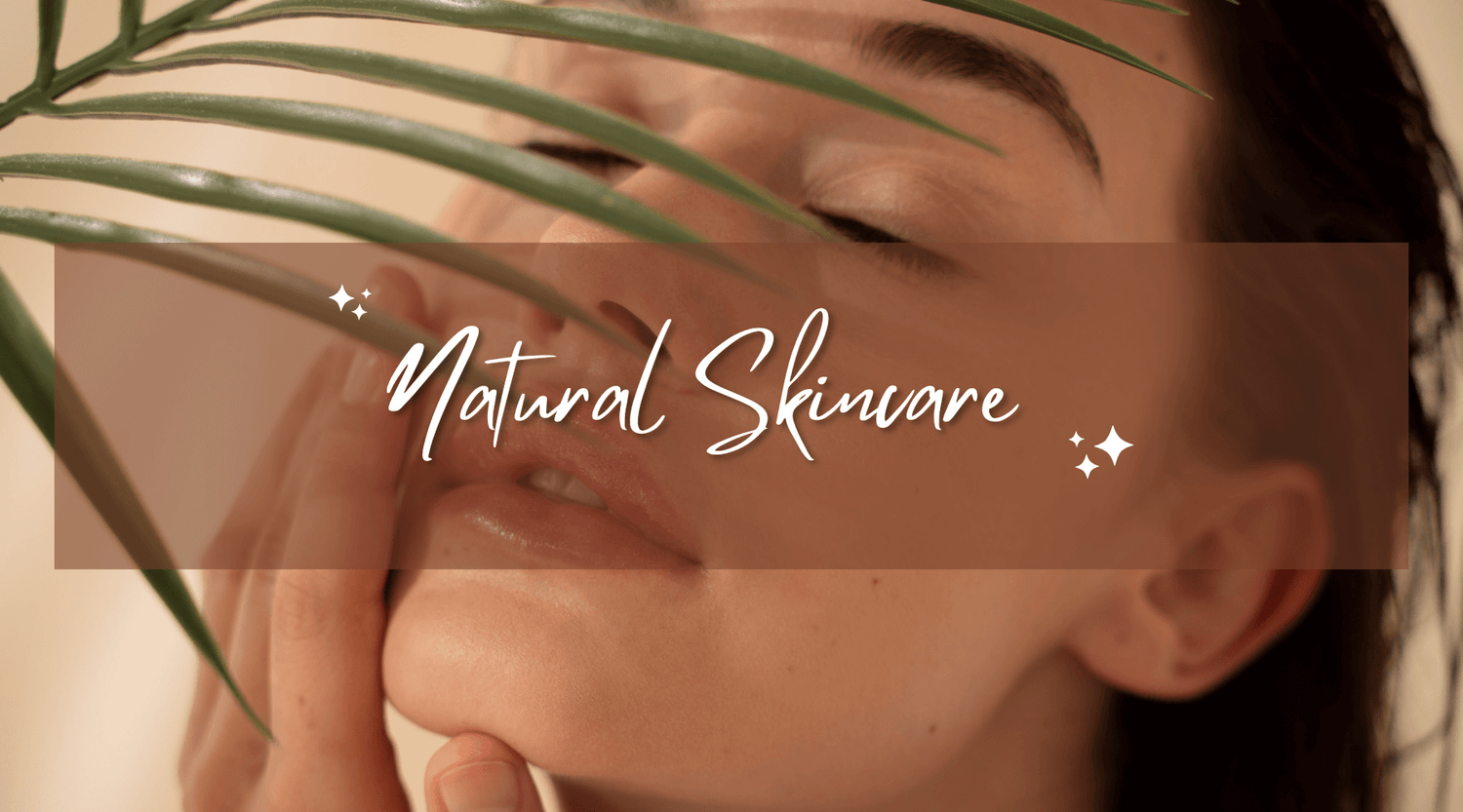 A woman applying natural skincare, highlighting a gentle touch and green palm leaves.