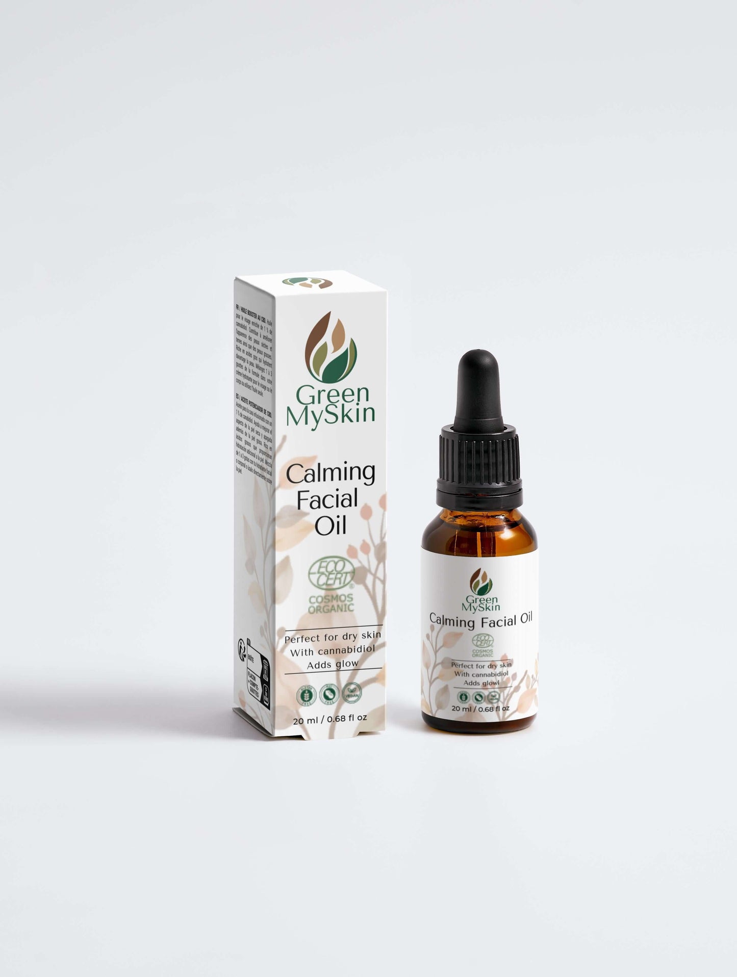 Vegan calming facial oil with organic, cruelty-free ingredients to hydrate, soothe, and balance sensitive skin, available at greenmyskin.com
