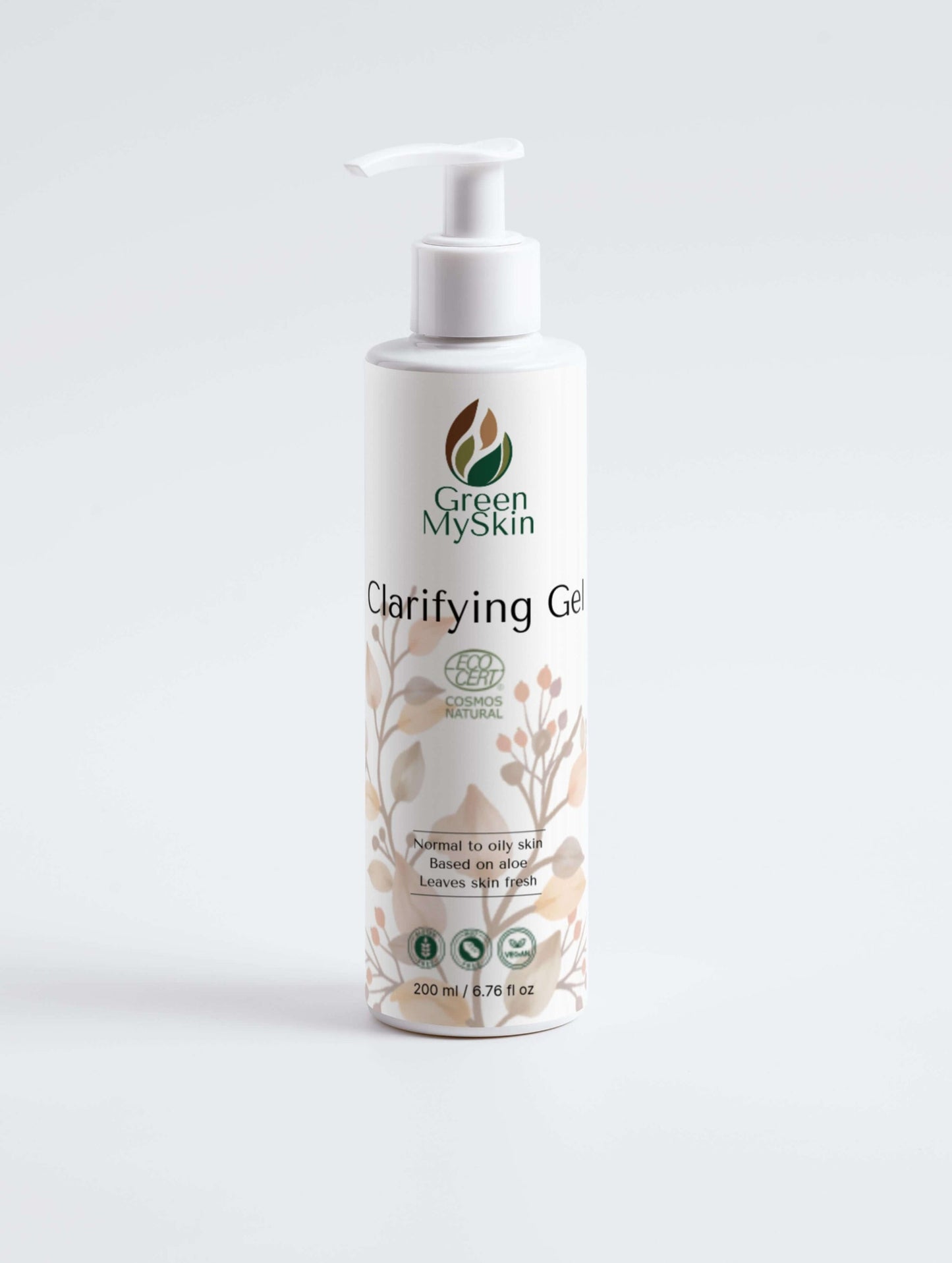 Vegan clarifying gel with organic, cruelty-free ingredients to target blemishes, reduce inflammation, and promote clear skin, available at greenmyskin.com
