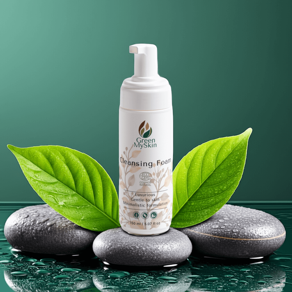 COSMOS Natural certified gentle cleansing foam bottle, designed for all skin types.