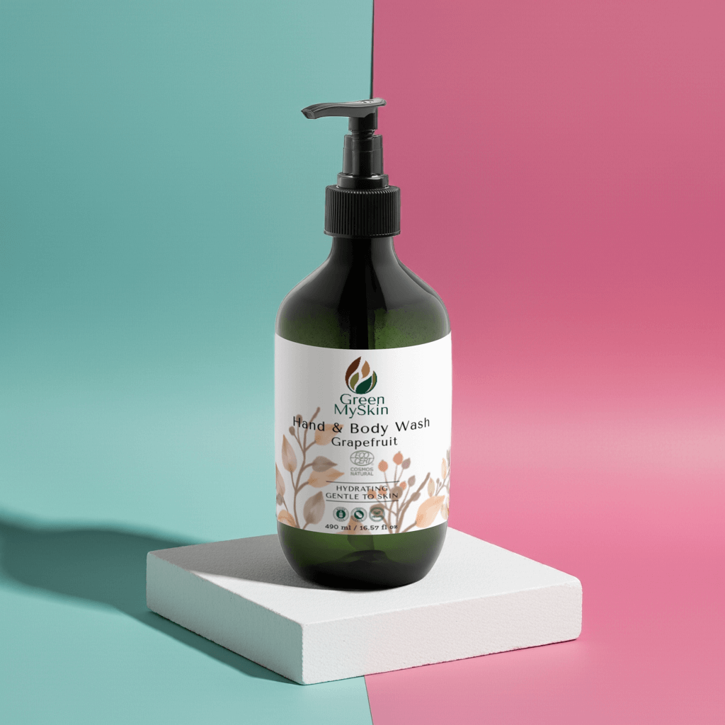 Hydrating vegan grapefruit hand-body wash, gentle and refreshing soap.