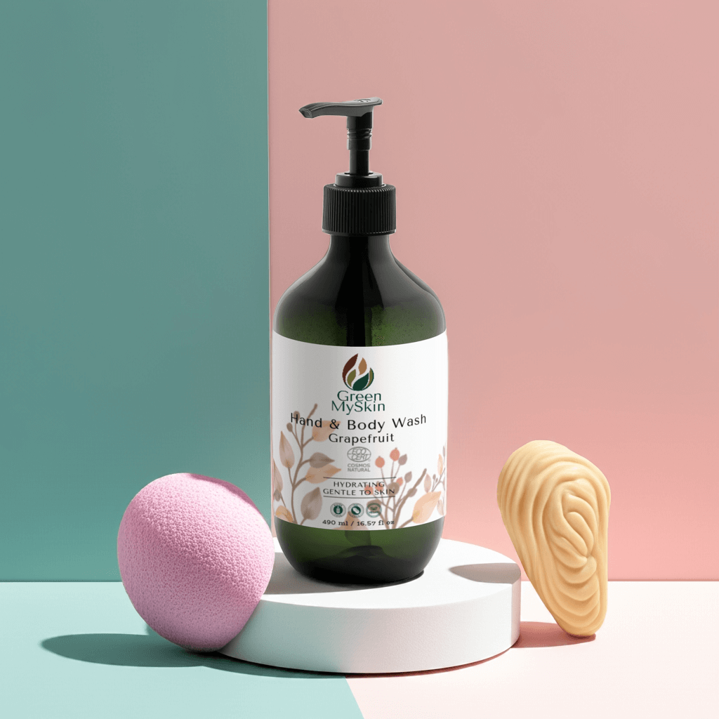 Hydrating vegan grapefruit hand-body wash, gentle and refreshing soap.