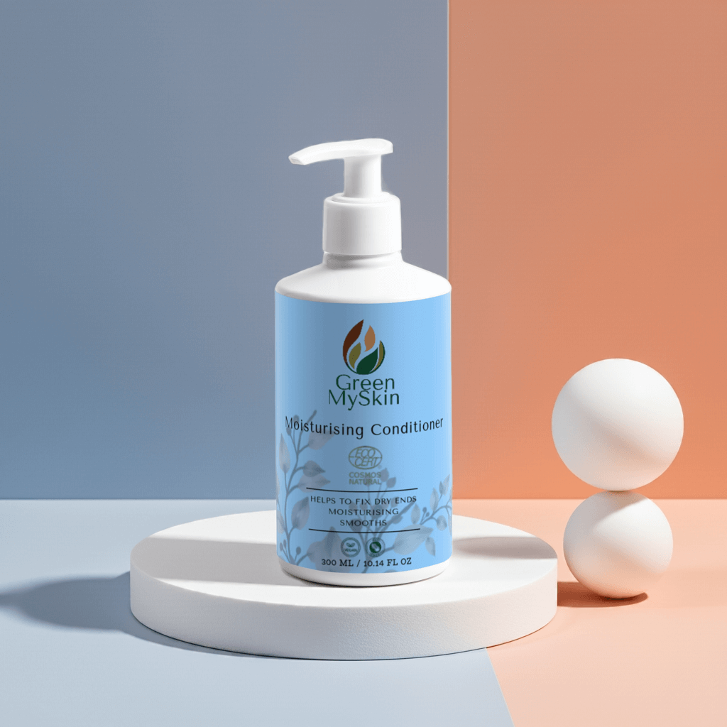 Conditioner in a pump bottle, specifically for treating dry hair and increasing smoothness.