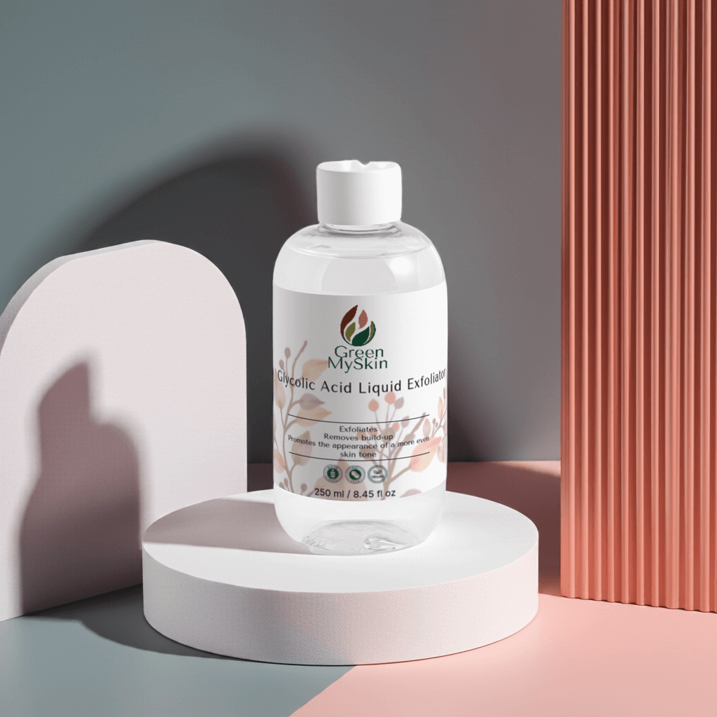 Glycolic Acid Liquid Exfoliator in a sleek bottle, designed for gentle exfoliation and even skin tone.