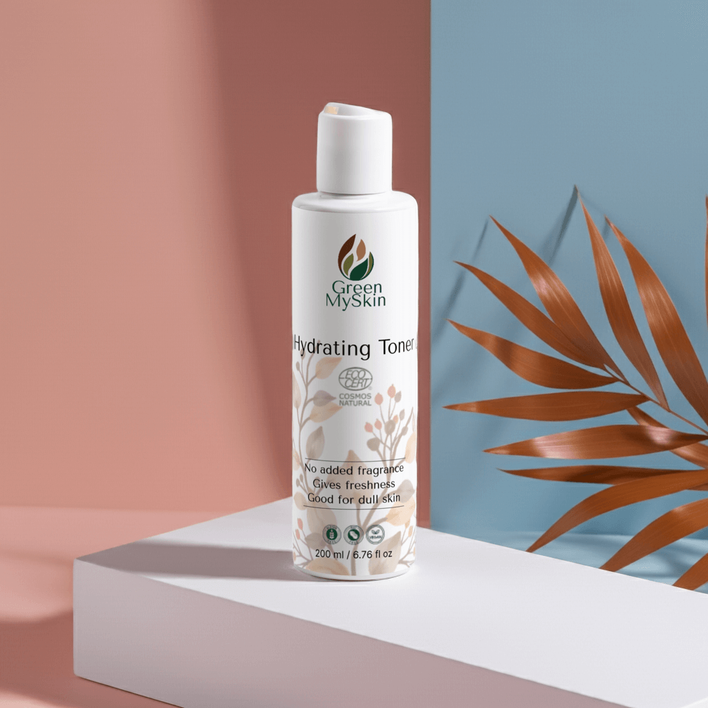 Hydrating toner bottle with hyaluronic acid, ideal for radiant and moisturized skin.