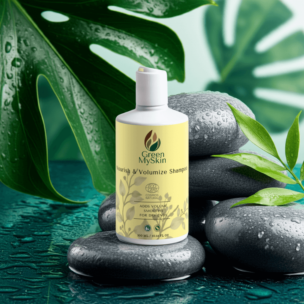 nourish-and-volumize-shampoo bottle for dry hair, adds volume and smooths dry ends.