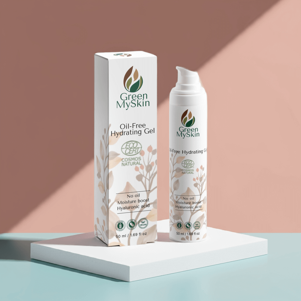 COSMOS natural certified, cruelty-free, and organic vegan oil-free hydrating gel available at greenmyskin.com, designed to refresh, hydrate, and balance skin without pore-clogging.