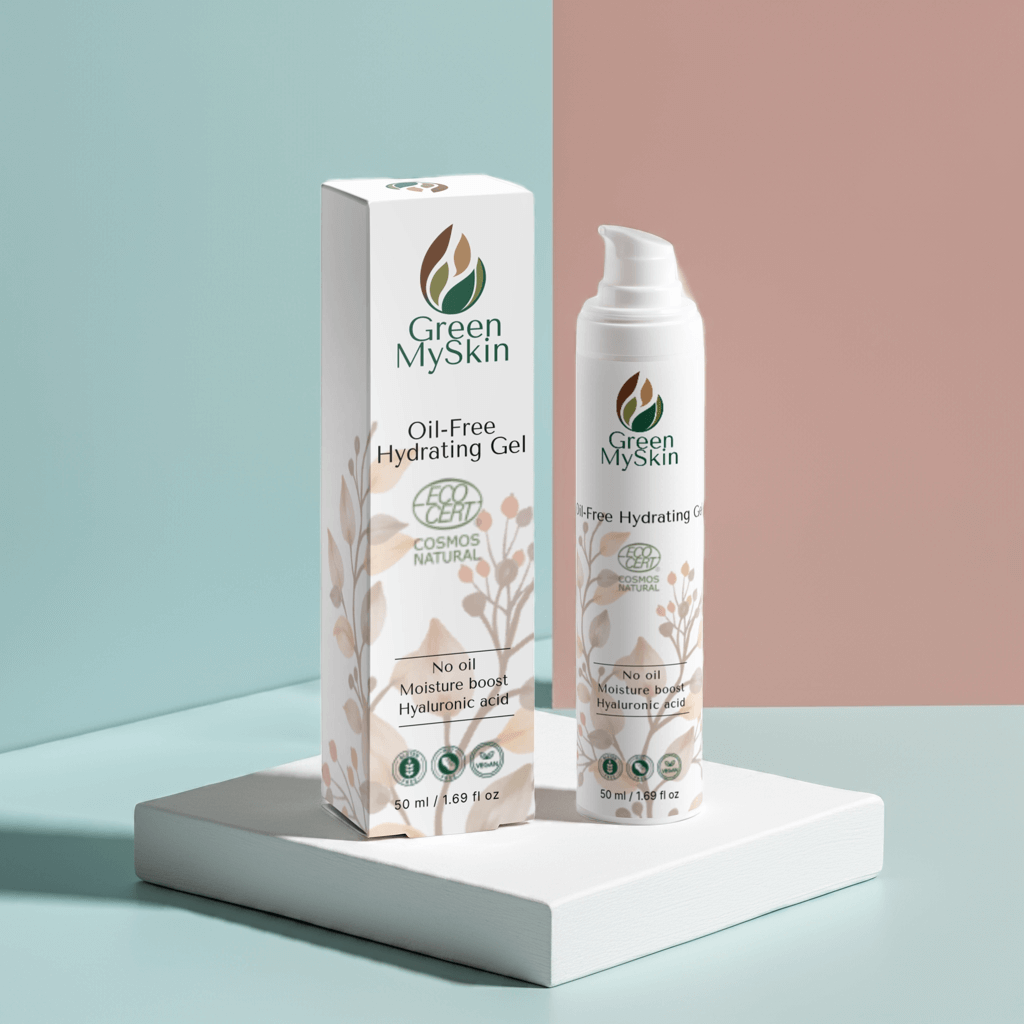 Green My Skin's COSMOS natural vegan oil-free hydrating gel, featuring organic and cruelty-free ingredients to refresh, hydrate, and balance skin while remaining non-comedogenic.