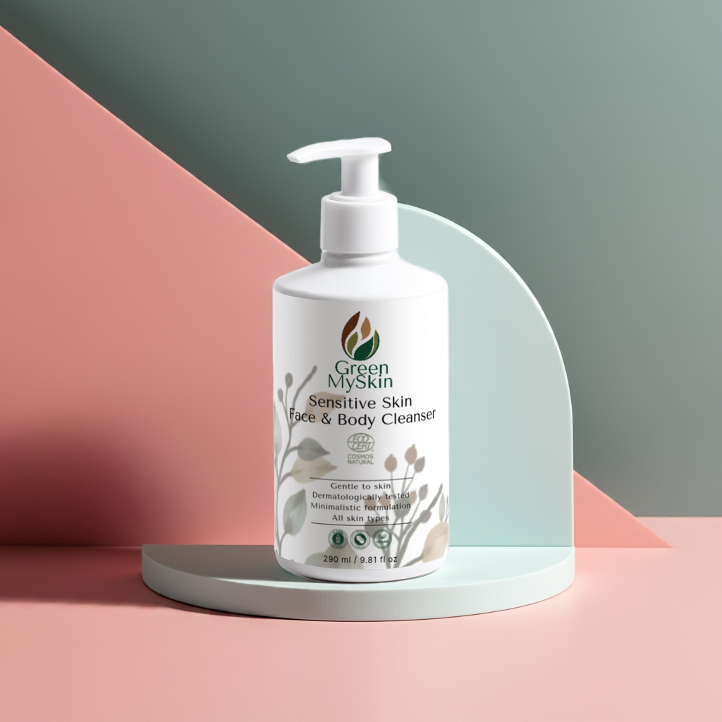 Sensitive Skin Face & Body Cleanser by Green My Skin, ideal for gentle cleansing of delicate skin.