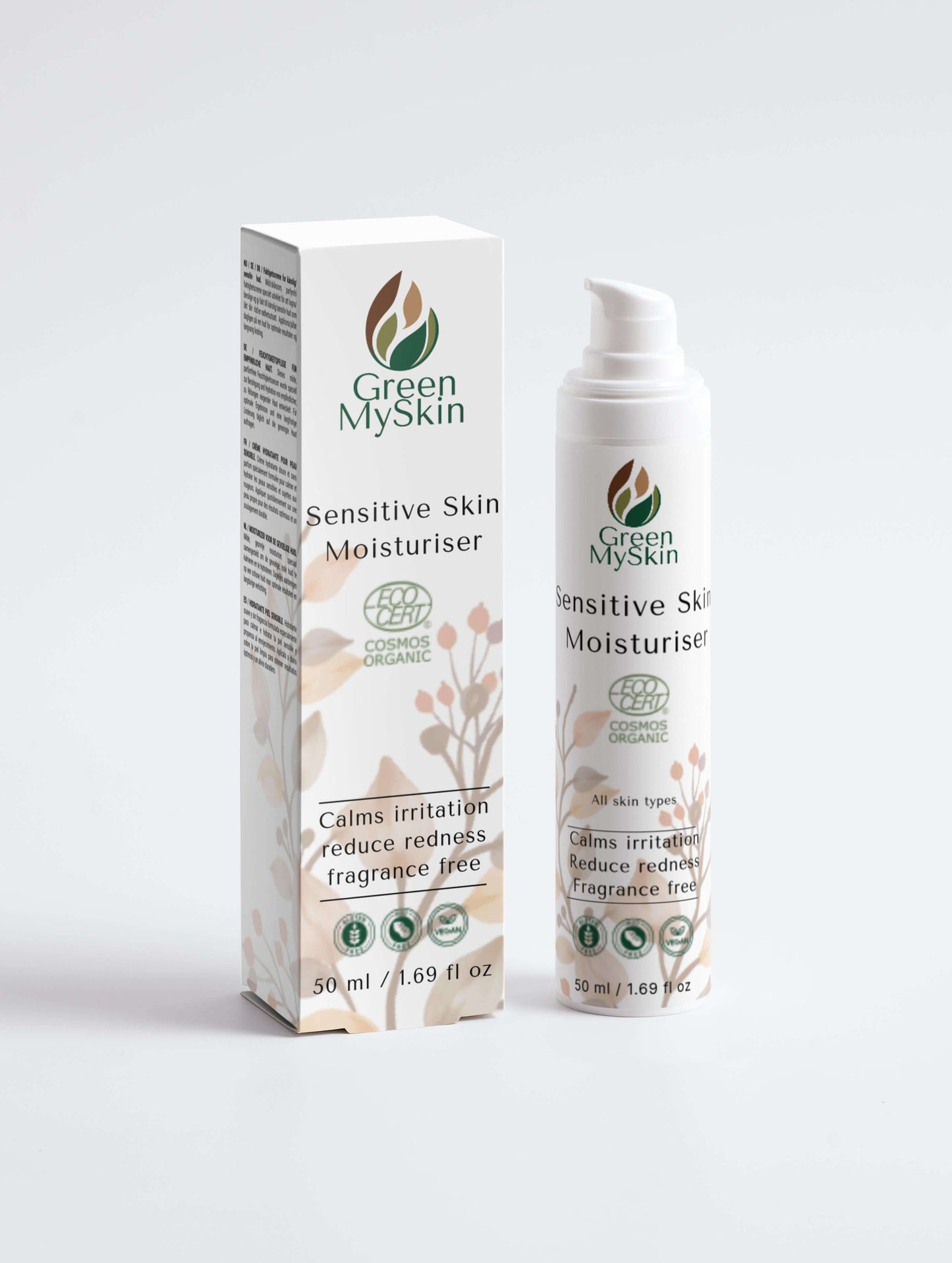Green My Skin sensitive skin moisturizer with packaging on a white background