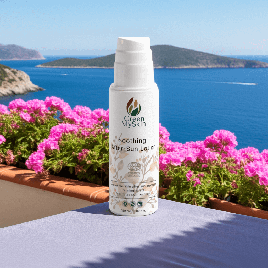Soothing After-Sun Lotion bottle with nourishing relief for sun-exposed skin.