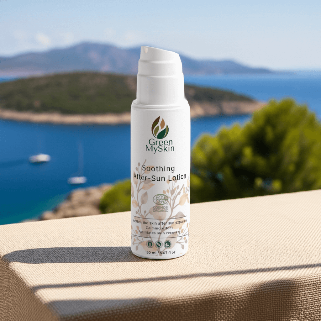 Soothing After-Sun Lotion bottle with nourishing relief for sun-exposed skin.