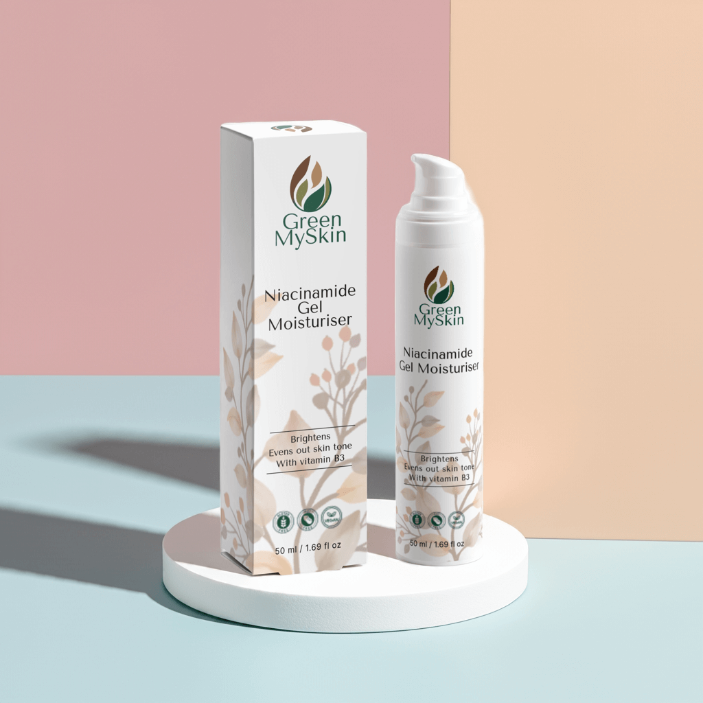 Green My Skin's Niacinamide Gel Moisturizer. A COSMOS Natural, hydrating day cream that nourishes and revitalizes skin.