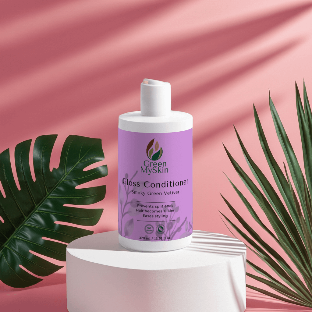 gloss-conditioner Smoky Green Vetiver bottle for smoother, silkier hair
