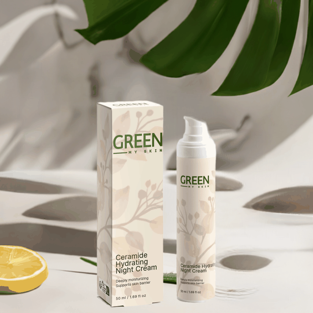 Ceramide Hydrating Night Cream with box packaging, deeply moisturizing for overnight glow.
