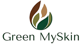 Logo of Green MySkin featuring a stylized leaf design, emphasizing natural skincare.