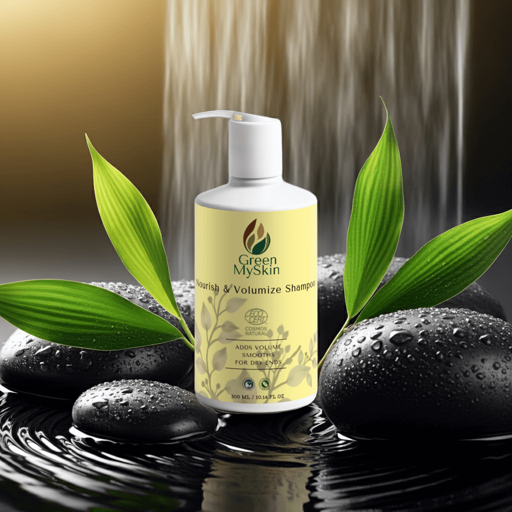 nourish-and-volumize-shampoo bottle for dry hair, adds volume and smooths dry ends.