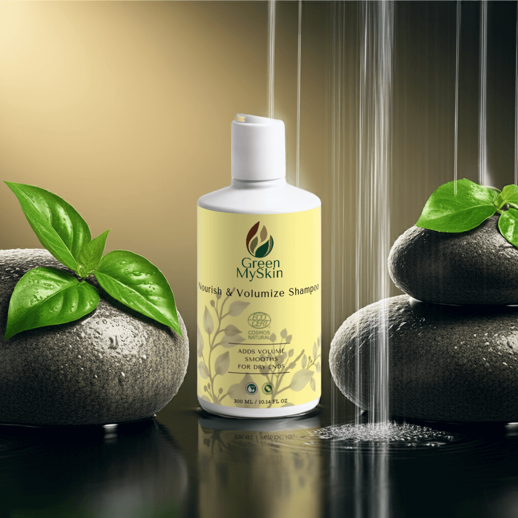 nourish-and-volumize-shampoo bottle for dry hair, adds volume and smooths dry ends.