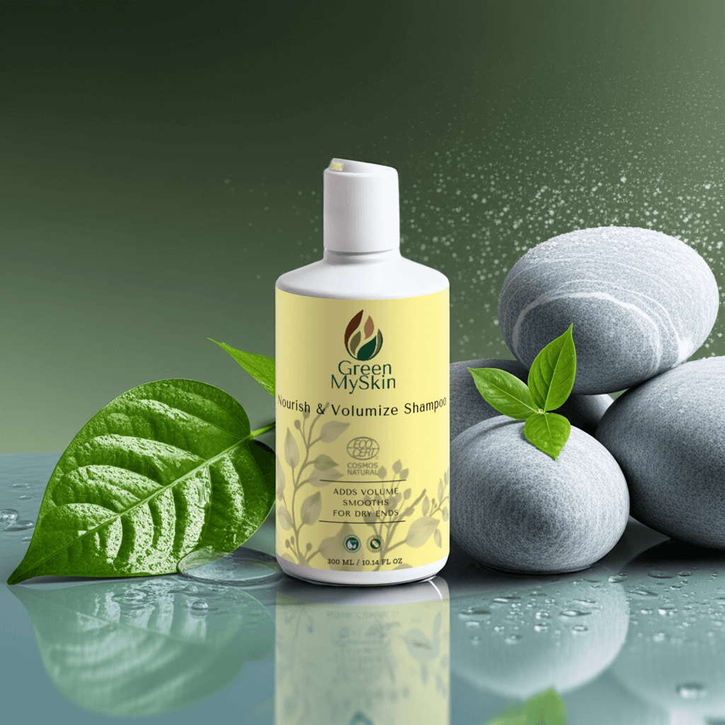 nourish-and-volumize-shampoo bottle for dry hair, adds volume and smooths dry ends.