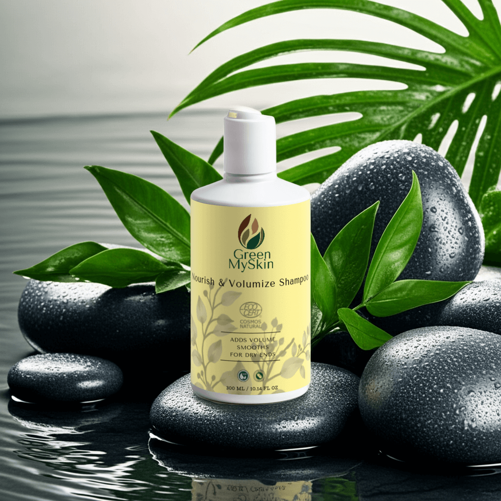 nourish-and-volumize-shampoo bottle for dry hair, adds volume and smooths dry ends.