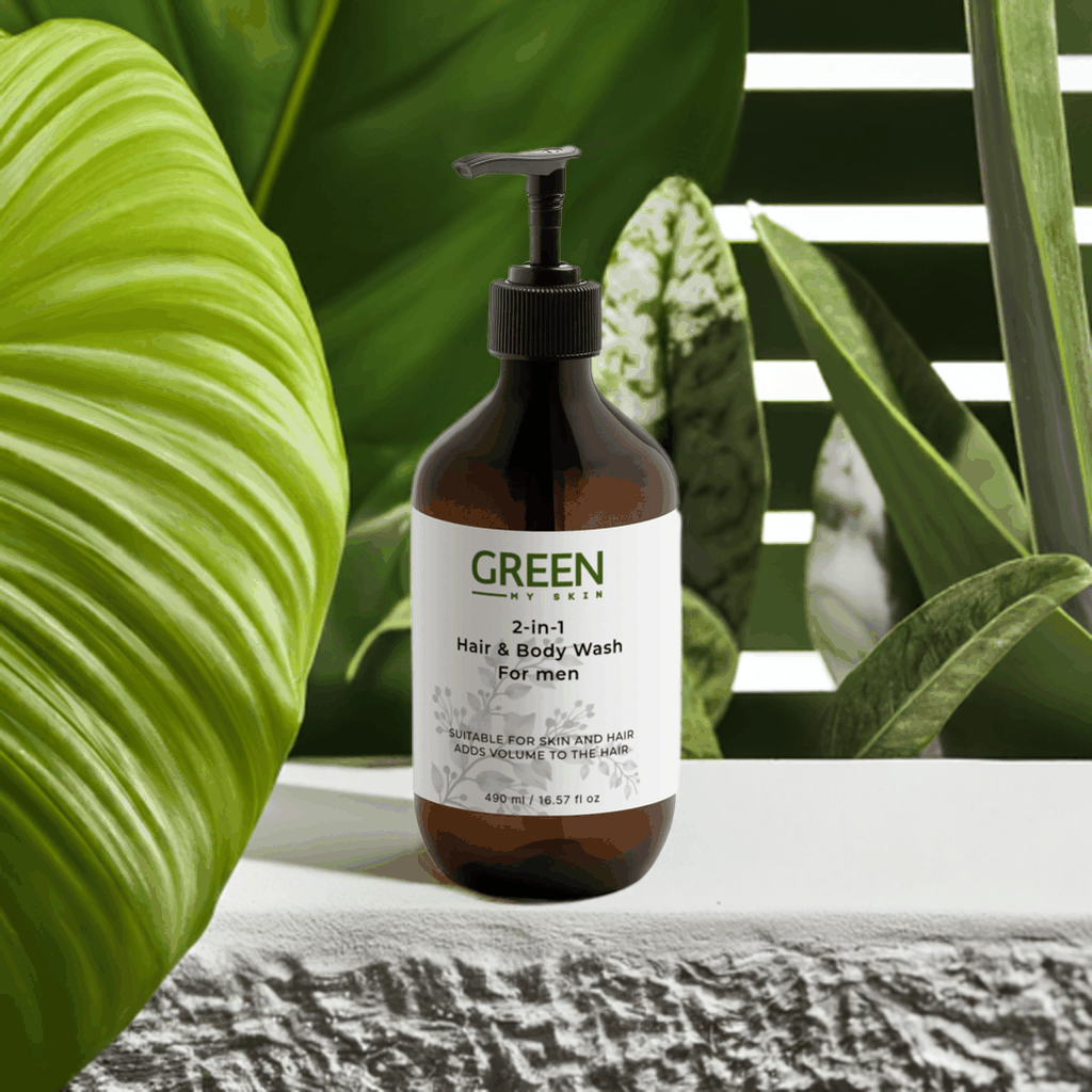 2-in-1-hair-body-wash for men, enriched with Betaine and Wheat Protein, cleanses and strengthens hair and skin, perfect for all skin types.