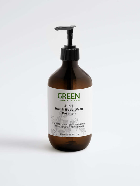 2-in-1-hair-body-wash for men, enriched with Betaine and Wheat Protein, cleanses and strengthens hair and skin, perfect for all skin types.