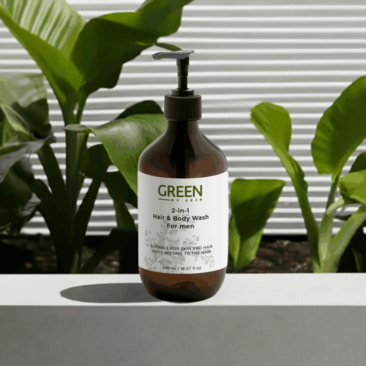 2-in-1-hair-body-wash for men, enriched with Betaine and Wheat Protein, cleanses and strengthens hair and skin, perfect for all skin types.