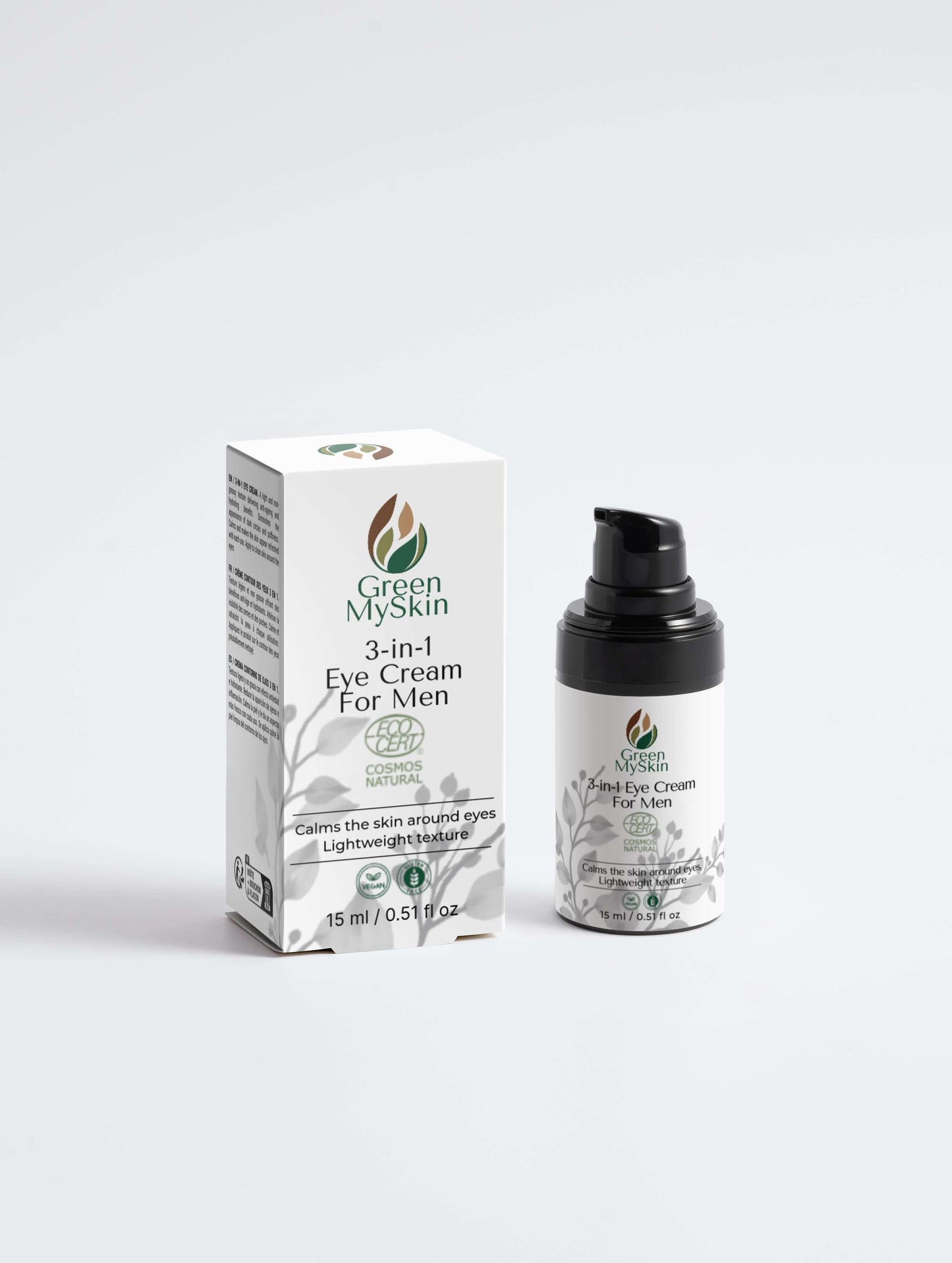 3-in-1 Eye Cream for men from greenmyskin.com, reduces puffiness, dark circles, and fine lines with a lightweight formula. Perfect for all skin types.