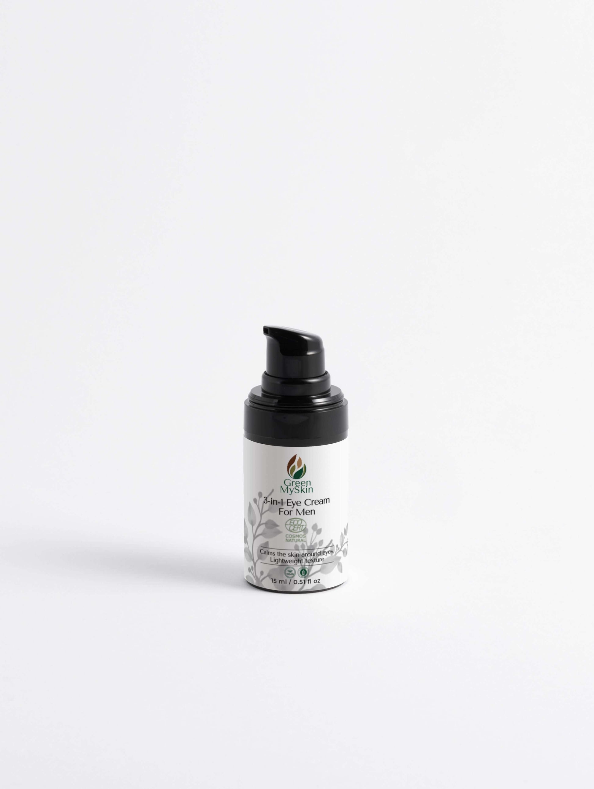 3-in-1 Eye Cream for men from greenmyskin.com, reduces puffiness, dark circles, and fine lines with a lightweight formula. Perfect for all skin types.