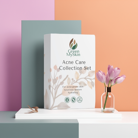 acne-care Collection Box from greenmyskin.com, featuring a curated set of products to target acne, reduce blemishes, and promote clear, healthy skin. Suitable for all skin types.
