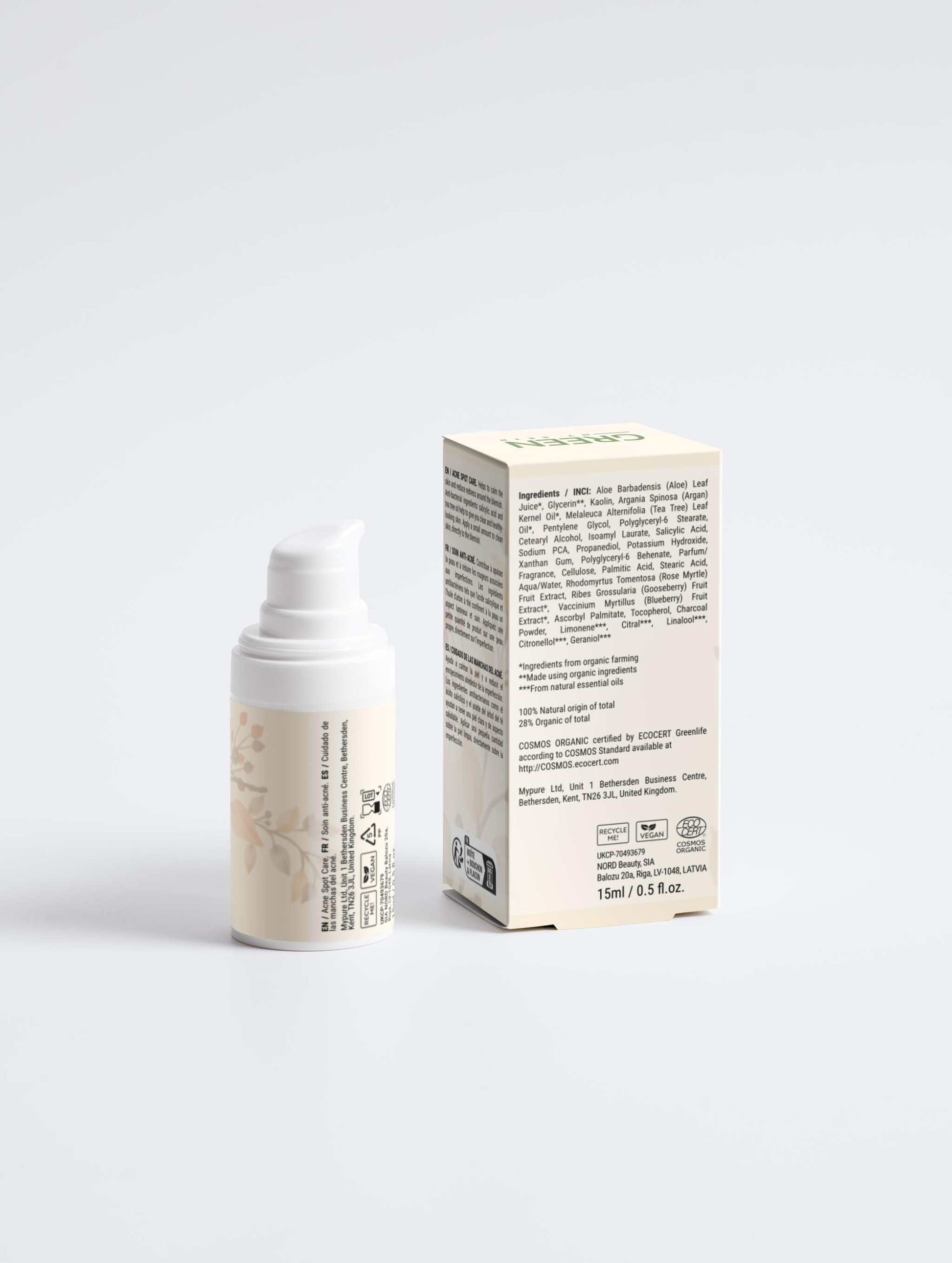 Acne Spot Care Serum with Tea Tree Oil and 2% Salicylic Acid for blemish reduction and skin clarity.