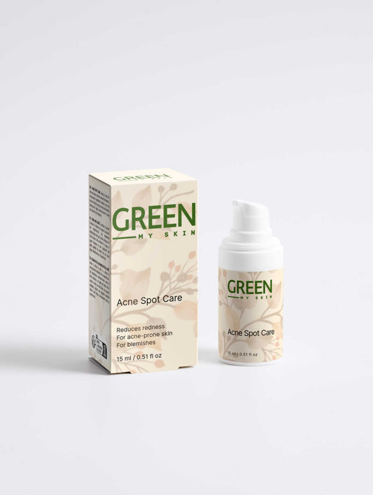 Acne Spot Care Serum with Tea Tree Essential Oil and 2% Salicylic Acid for reducing redness and blemishes.