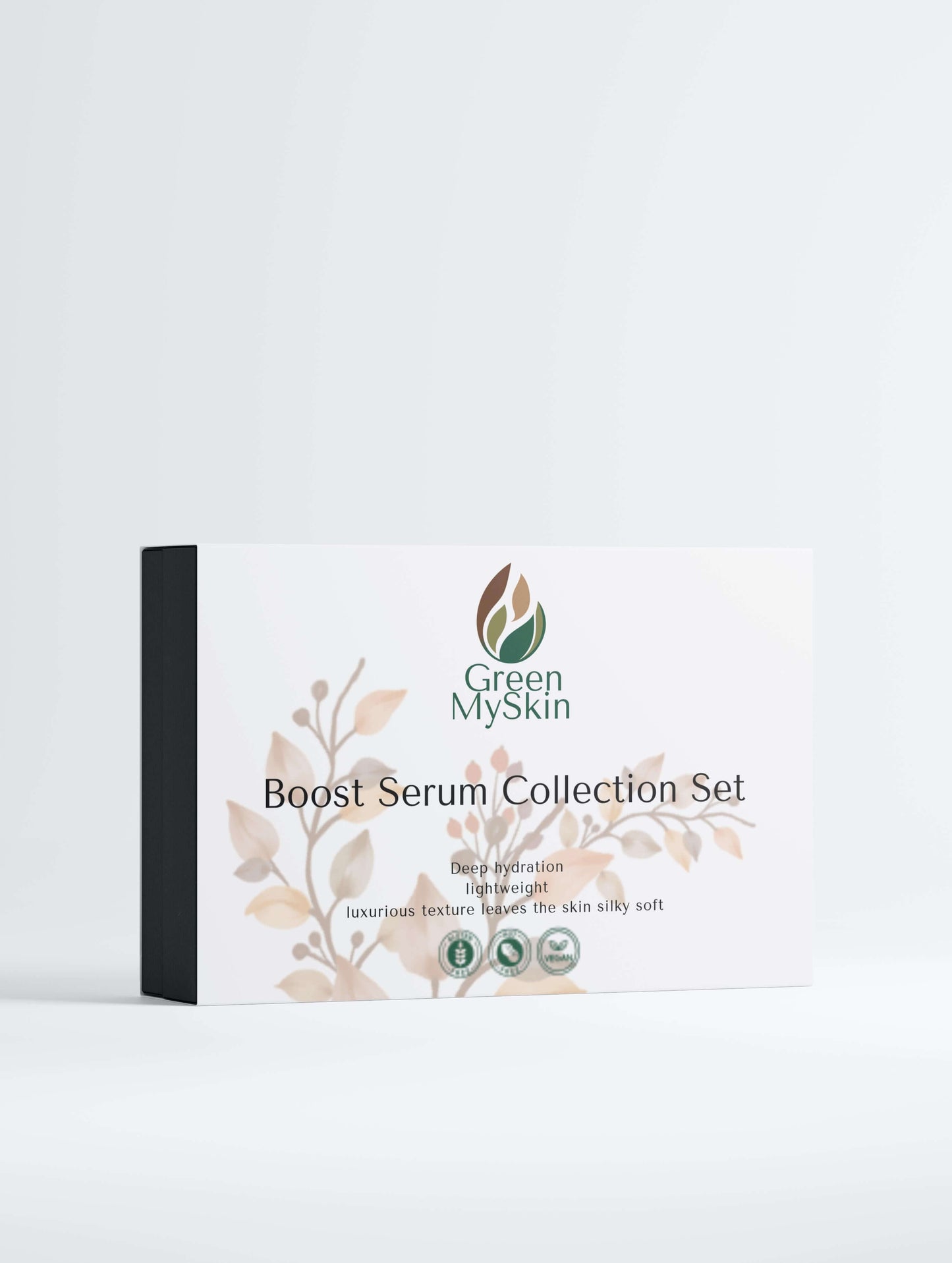 Vegan boost-serum Collection Box with organic, cruelty-free skincare serums to hydrate, brighten, and rejuvenate skin, available at greenmyskin.com
