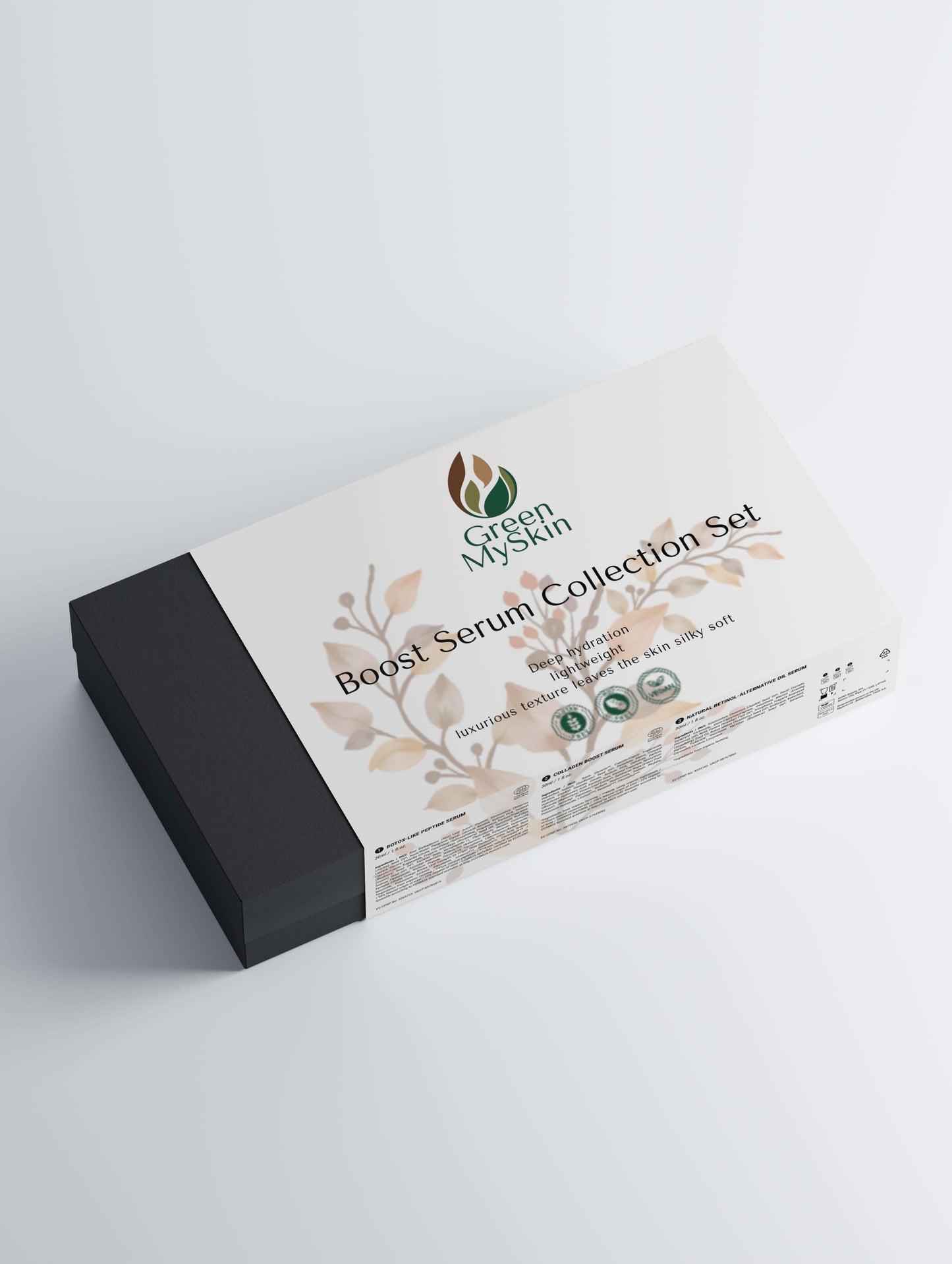 Vegan boost-serum Collection Box with organic, cruelty-free skincare serums to hydrate, brighten, and rejuvenate skin, available at greenmyskin.com