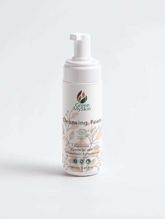 Gentle cleansing foam bottle for all skin types.