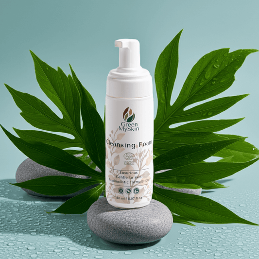 Gentle cleansing foam bottle for all skin types.