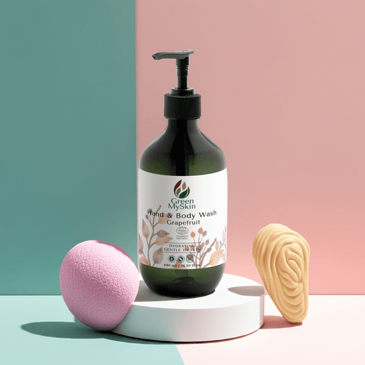 Hydrating vegan grapefruit hand-body wash, gentle and refreshing soap.