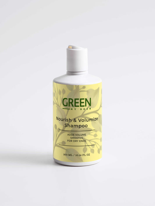 nourish-and-volumize-shampoo bottle for dry hair, adds volume and smooths dry ends.