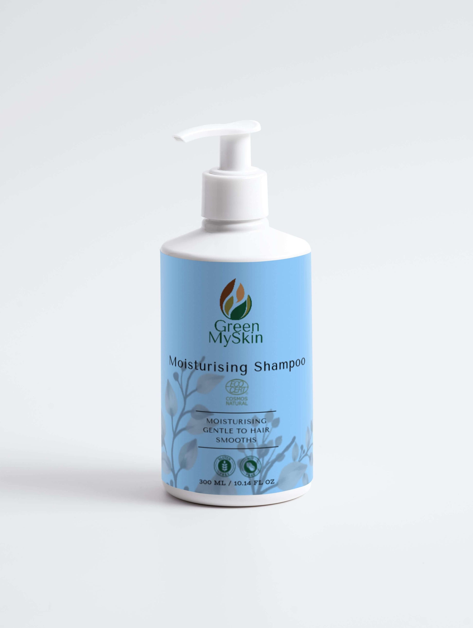 Gentle moisturising shampoo bottle for daily hair care with pump dispenser.