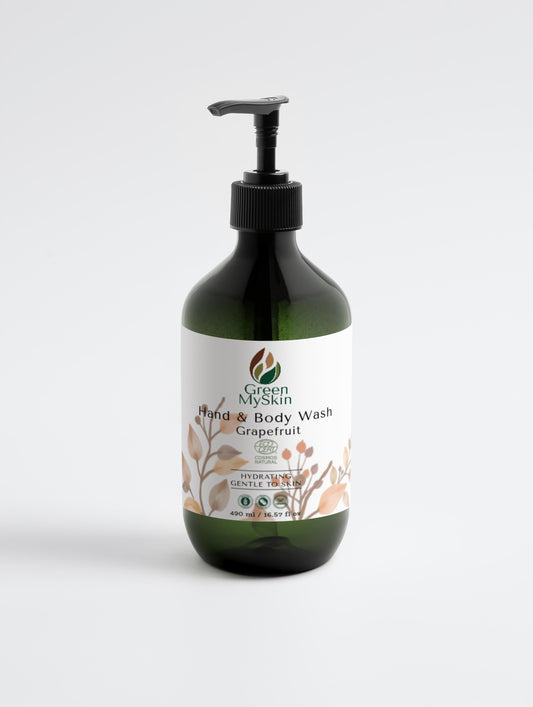 Hydrating vegan grapefruit hand-body wash, gentle and refreshing soap.