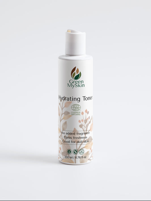 Vegan hydrating toner with organic, cruelty-free ingredients to balance, refresh, and hydrate skin, available at greenmyskin.com.