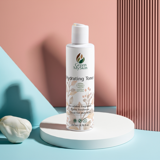 Vegan hydrating toner with organic, cruelty-free ingredients to balance, refresh, and hydrate skin, available at greenmyskin.com.