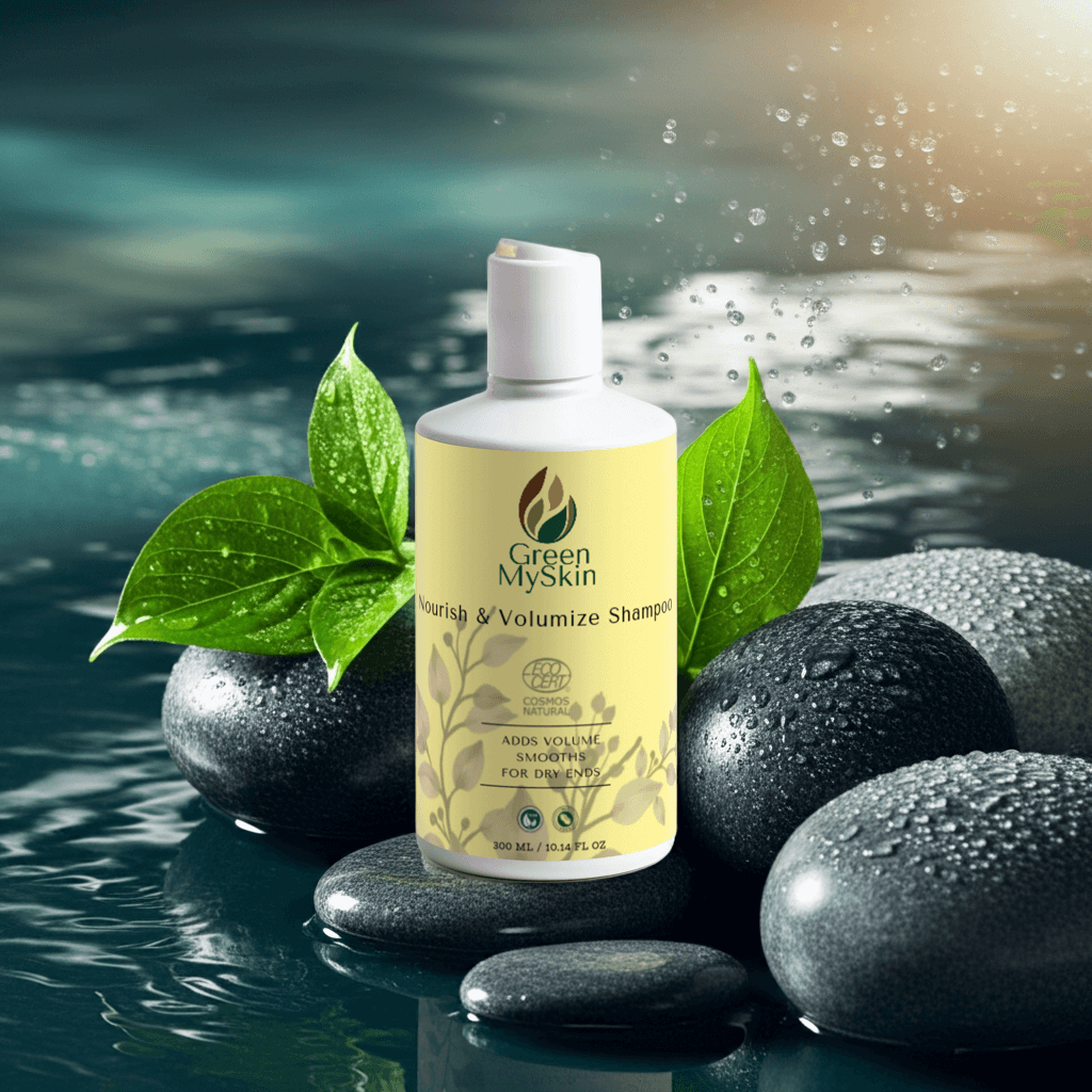 nourish-and-volumize-shampoo bottle for dry hair, adds volume and smooths dry ends.