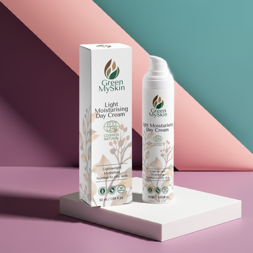 Light Moisturising Day Cream with Hyaluronic Acid packaging against a natural setting.