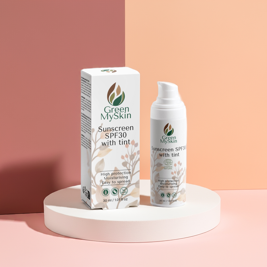 Tinted Sunscreen SPF30 with mineral-based formula, offering moisturising sun protection, displayed outdoors.