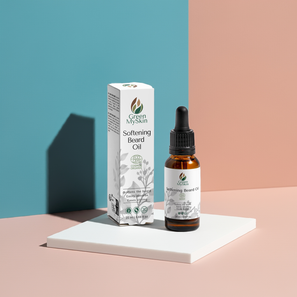 Vegan softening beard oil with organic, cruelty-free ingredients to nourish, hydrate, and tame facial hair, available at greenmyskin.com.